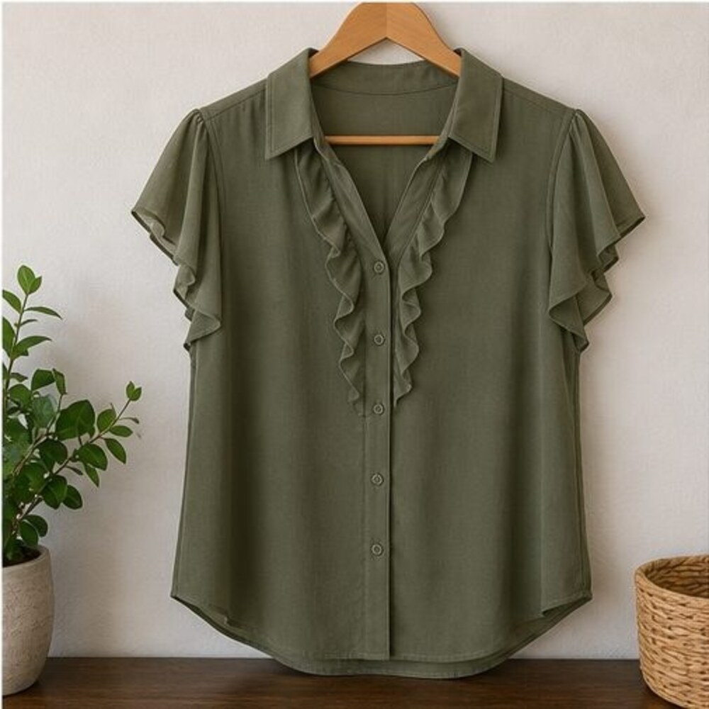 Olive Ruffle Blouse